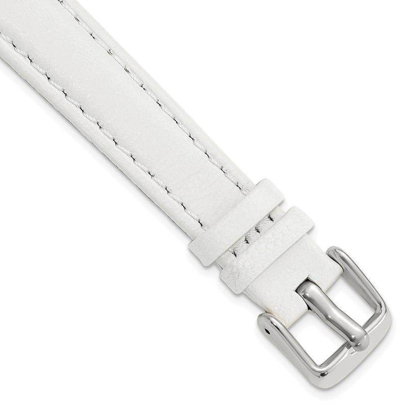 14mm White Glove Leather Silver-tone Buckle Watch Band