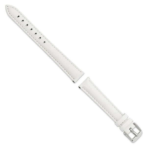 16mm White Glove Leather Silver-tone Buckle Watch Band