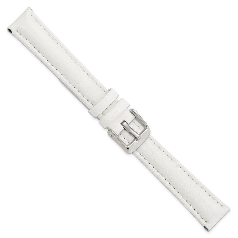 16mm White Glove Leather Silver-tone Buckle Watch Band