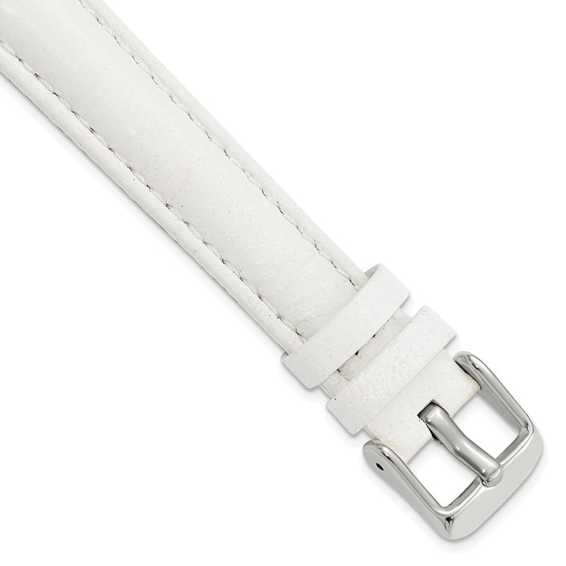 16mm White Glove Leather Silver-tone Buckle Watch Band