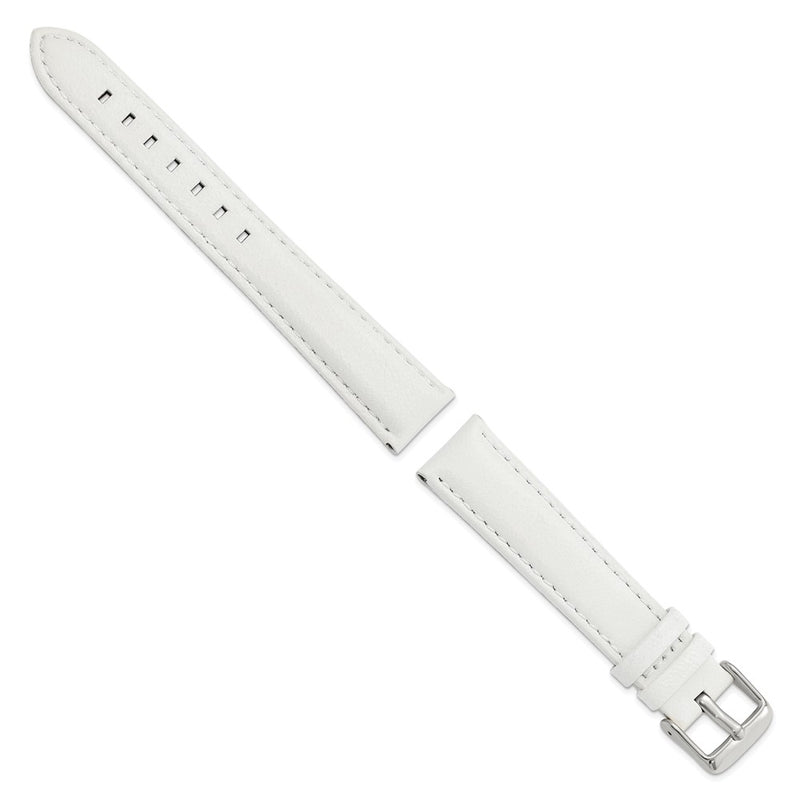 DeBeer 18mm White Glove Leather with Silver-tone Panerai Style Buckle 7.75 inch Watch Band