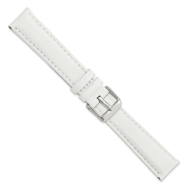 DeBeer 18mm White Glove Leather with Silver-tone Panerai Style Buckle 7.75 inch Watch Band