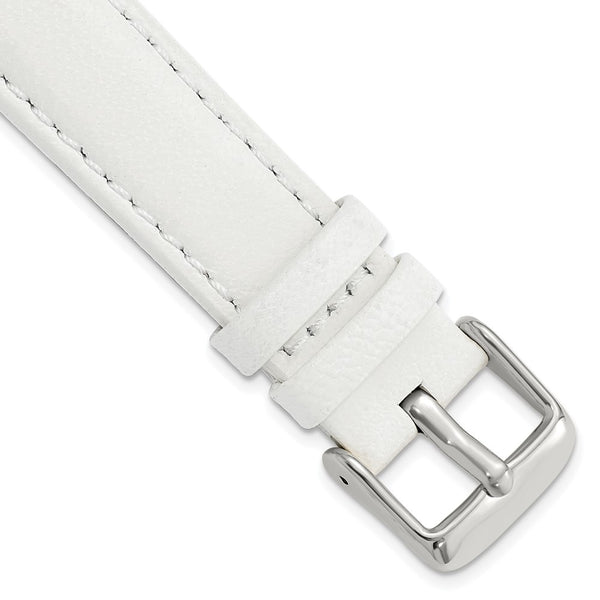 18mm White Glove Leather Silver-tone Buckle Watch Band