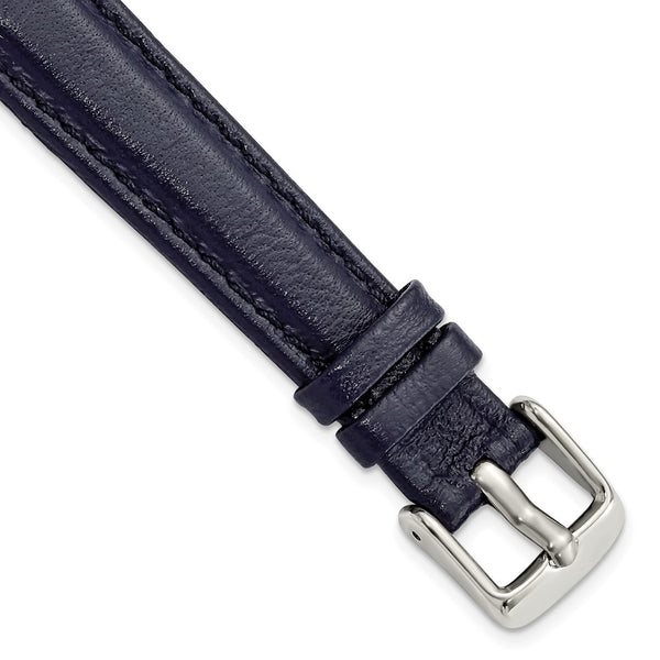 14mm Navy Glove Leather Silver-tone Buckle Watch Band