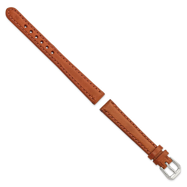 12mm Light Brown/Havana Italian Leather Silver-tone Buckle Watch Band