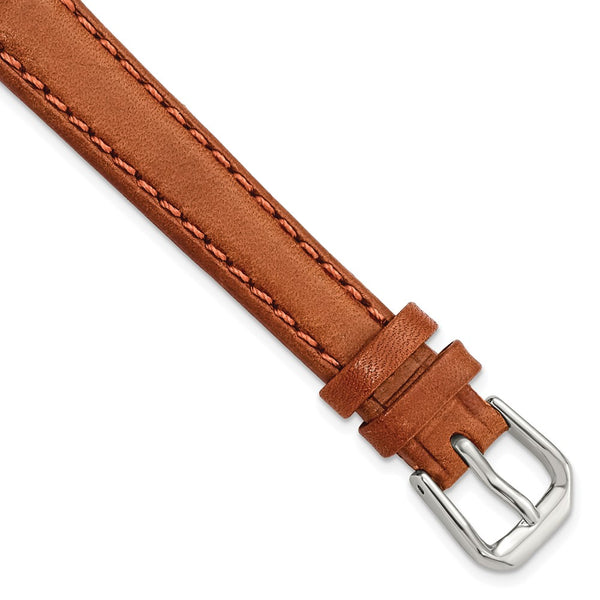 12mm Light Brown/Havana Italian Leather Silver-tone Buckle Watch Band