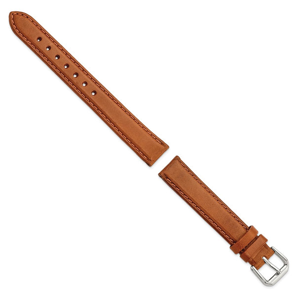 15mm Light Brown/Havana Italian Leather Silver-tone Buckle Watch Band