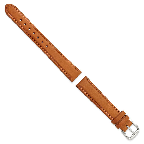 16mm Light Brown/Havana Italian Leather Silver-tone Buckle Watch Band