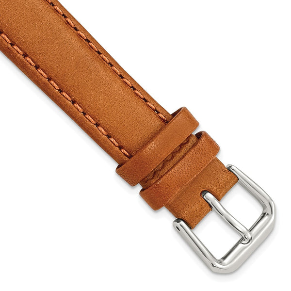 16mm Light Brown/Havana Italian Leather Silver-tone Buckle Watch Band