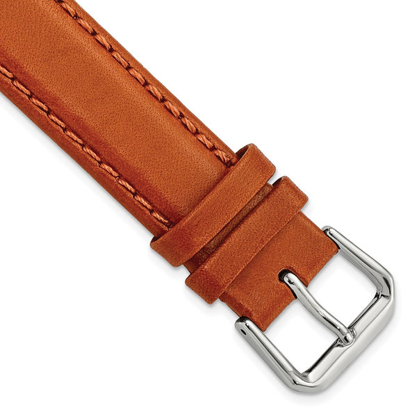 17mm Light Brown/Havana Italian Leather Silver-tone Buckle Watch Band