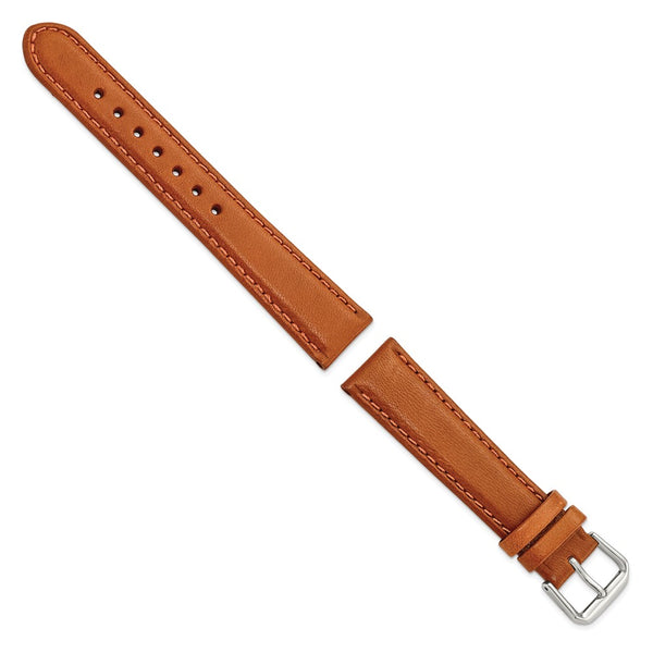 18mm Light Brown/Havana Italian Leather Silver-tone Buckle Watch Band