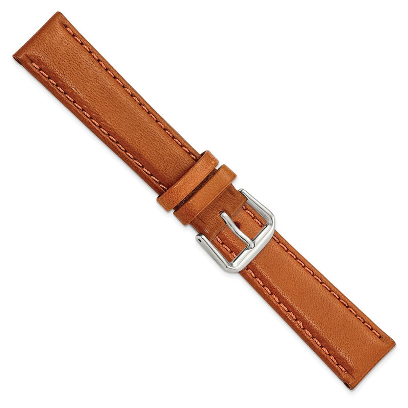 18mm Light Brown/Havana Italian Leather Silver-tone Buckle Watch Band