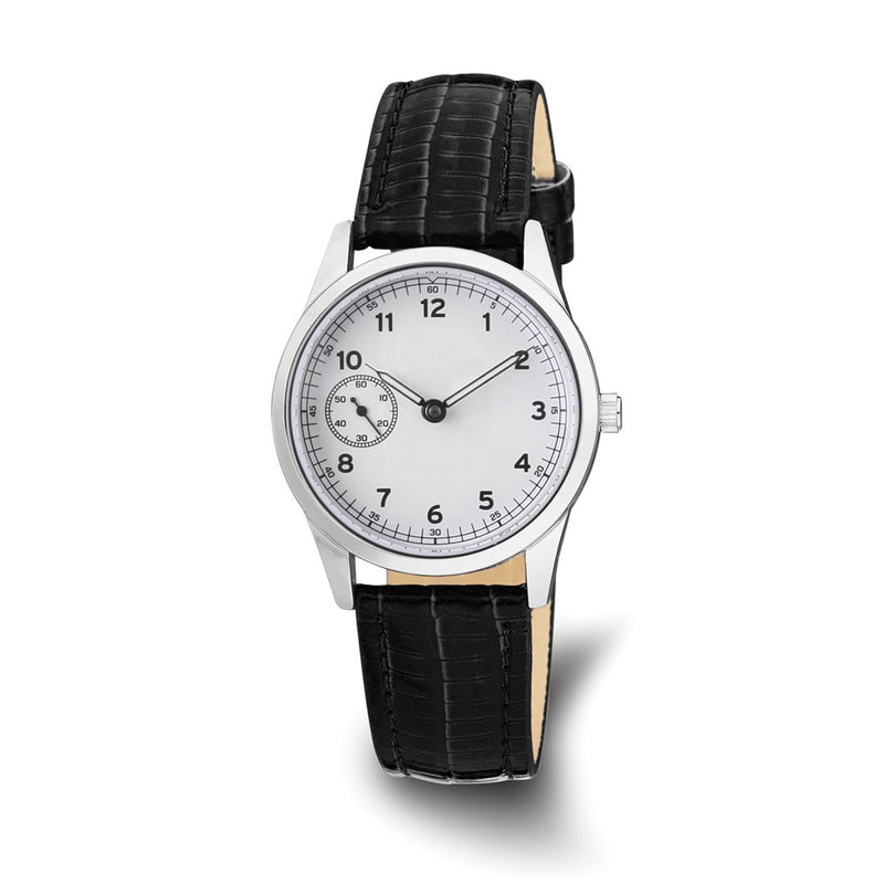 DeBeer 22mm Black Teju Liz Grain Leather with Silver-tone Buckle 7.5 inch Watch Band