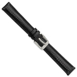 DeBeer 14mm Black Teju Liz Grain Leather with Silver-tone Buckle 6.75 inch Watch Band