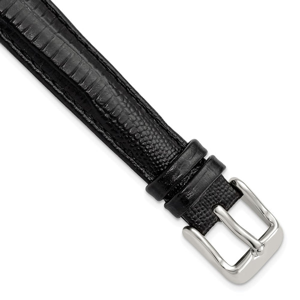 14mm Black Teju Liz Grain Leather Silver-tone Buckle Watch Band