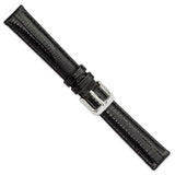 DeBeer 16mm Black Teju Liz Grain Leather with Silver-tone Buckle 7.5 inch Watch Band