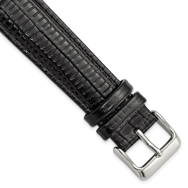 16mm Black Teju Liz Grain Leather Silver-tone Buckle Watch Band