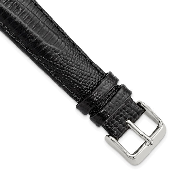 18mm Black Teju Liz Grain Leather Silver-tone Buckle Watch Band