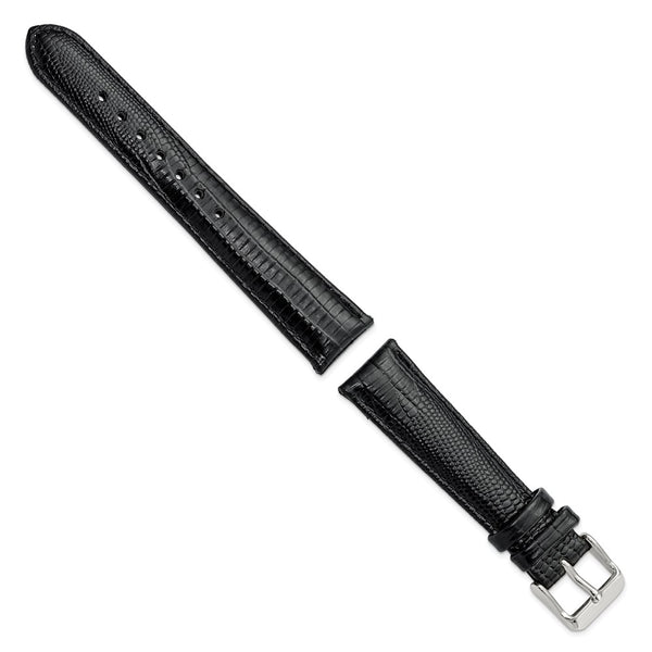 19mm Black Teju Liz Grain Leather Silver-tone Buckle Watch Band