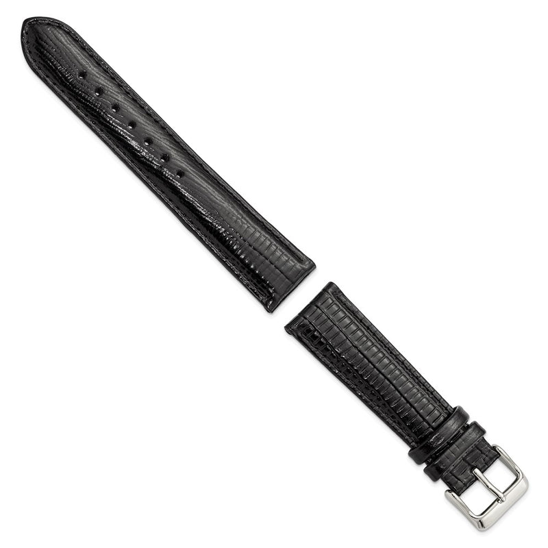 DeBeer 20mm Black Teju Liz Grain Leather with Silver-tone Buckle 7.5 inch Watch Band