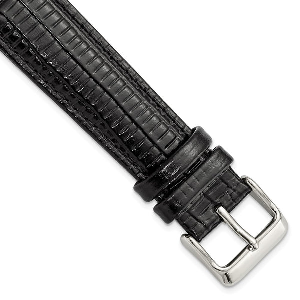 20mm Black Teju Liz Grain Leather Silver-tone Buckle Watch Band