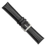 22mm Black Teju Liz Grain Leather Silver-tone Buckle Watch Band