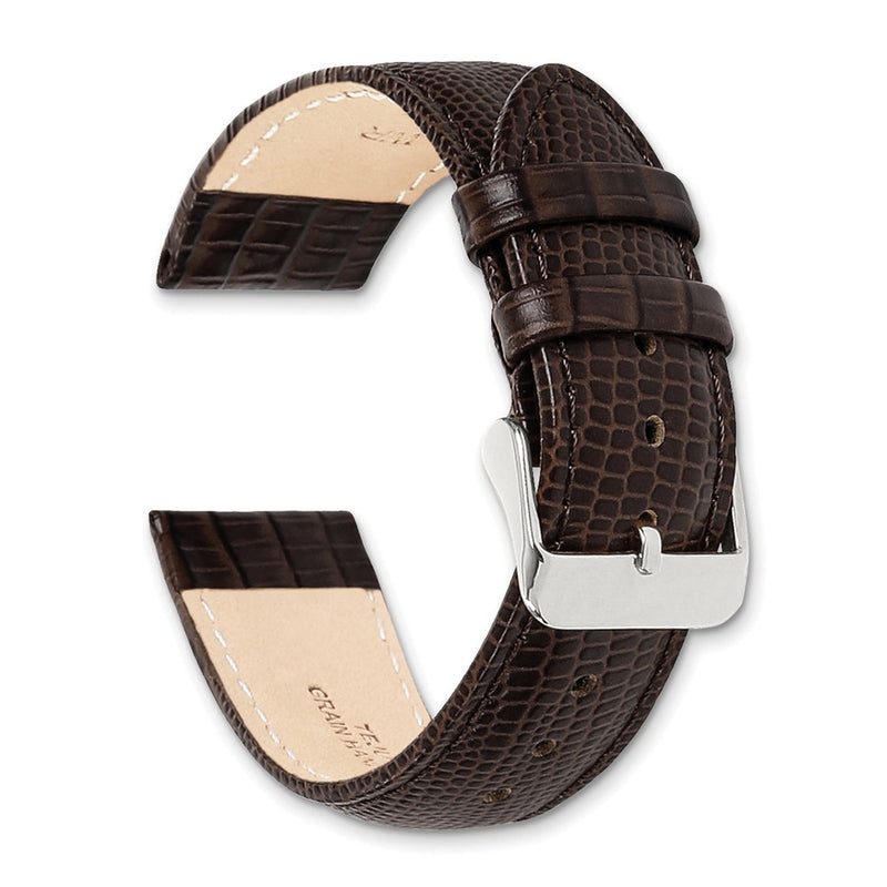 DeBeer 22mm Brown Teju Liz Grain Leather with Silver-tone Buckle 7.5 inch Watch Band