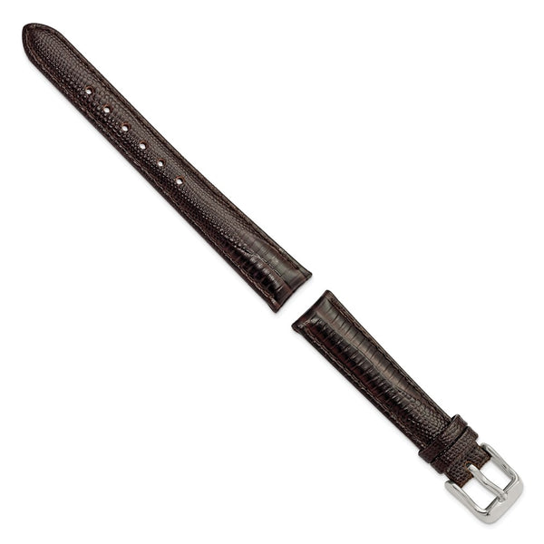 DeBeer 14mm Brown Teju Liz Grain Leather with Silver-tone Buckle 6.75 inch Watch Band