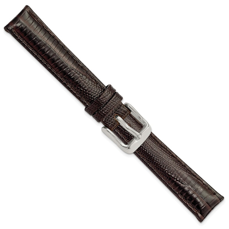 DeBeer 14mm Brown Teju Liz Grain Leather with Silver-tone Buckle 6.75 inch Watch Band