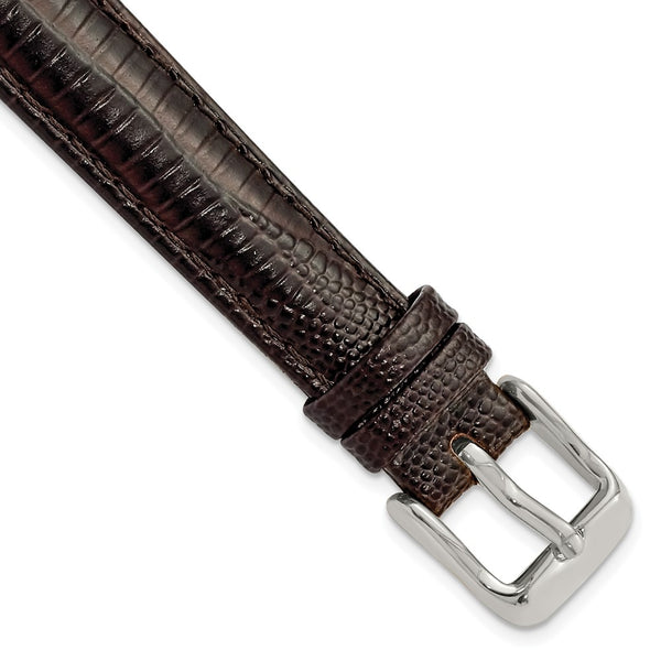 DeBeer 14mm Brown Teju Liz Grain Leather with Silver-tone Buckle 6.75 inch Watch Band