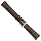 DeBeer 16mm Brown Teju Liz Grain Leather with Silver-tone Buckle 7.5 inch Watch Band