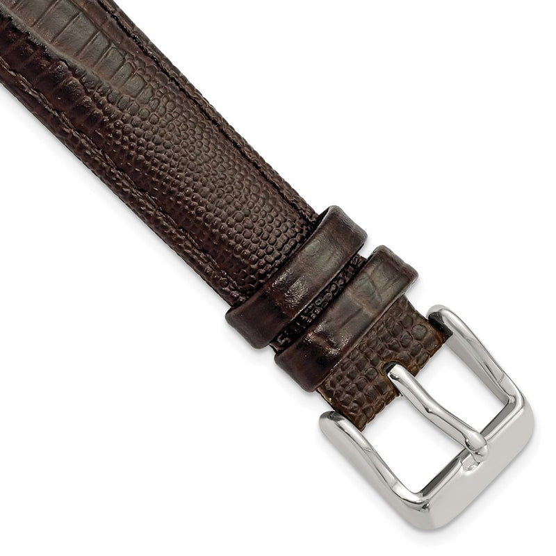 DeBeer 16mm Brown Teju Liz Grain Leather with Silver-tone Buckle 7.5 inch Watch Band