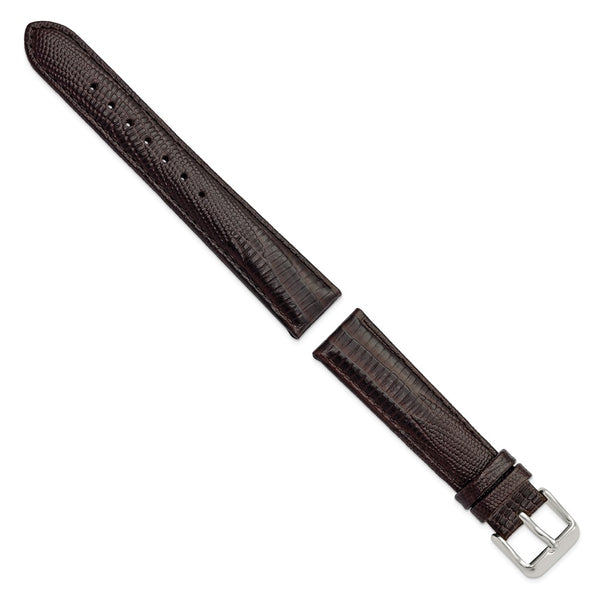 DeBeer 18mm Brown Teju Liz Grain Leather with Silver-tone Buckle 7.5 inch  Watch Band