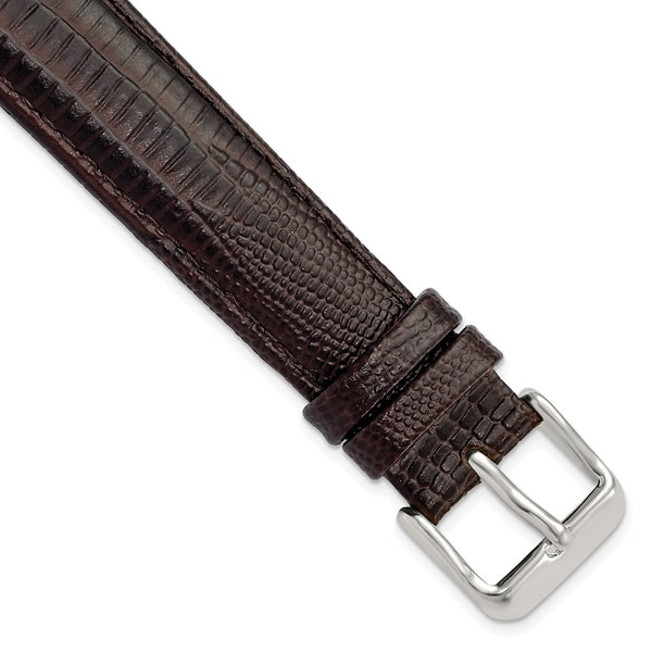 DeBeer 18mm Brown Teju Liz Grain Leather with Silver-tone Buckle 7.5 inch  Watch Band