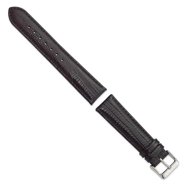 DeBeer 20mm Brown Teju Liz Grain Leather with Silver-tone Buckle 7.5 inch Watch Band