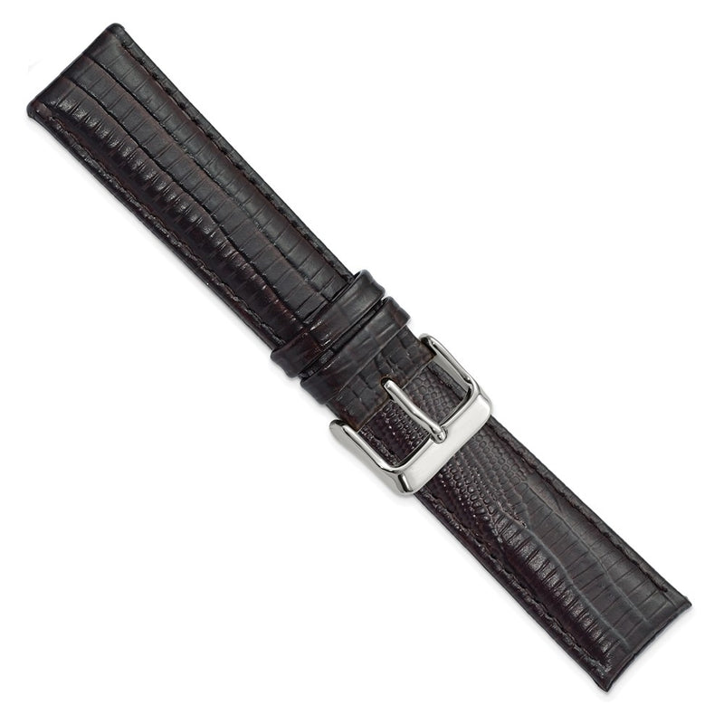 DeBeer 20mm Brown Teju Liz Grain Leather with Silver-tone Buckle 7.5 inch Watch Band