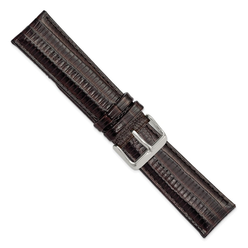 22mm Brown Teju Liz Grain Leather Silver-tone Buckle Watch Band