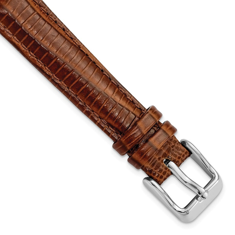 14mm Mahogany Brown Teju Liz Grain Leather Silver-tone Buckle Watch Band