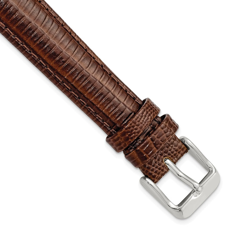 16mm Mahogany Brown Teju Liz Grain Leather Silver-tone Buckle Watch Band