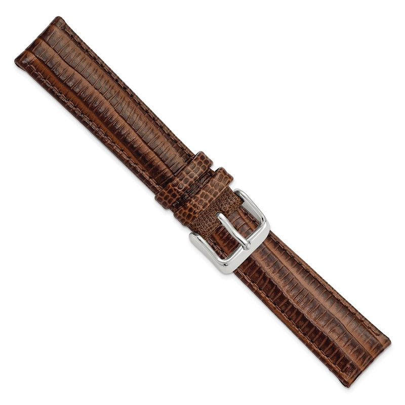 18mm Mahogany Brown Teju Liz Grain Leather Silver-tone Buckle Watch Band