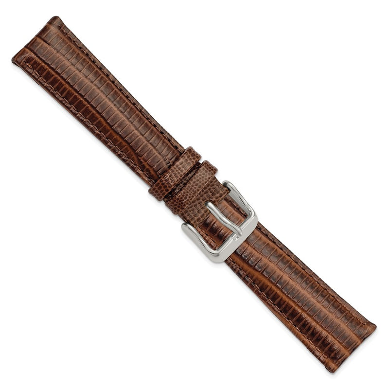 19mm Mahogany Brown Teju Liz Grain Leather Silver-tone Buckle Watch Band