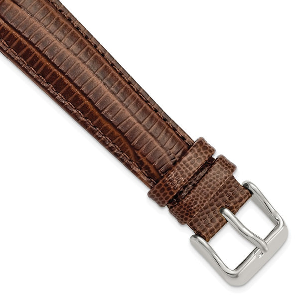 19mm Mahogany Brown Teju Liz Grain Leather Silver-tone Buckle Watch Band