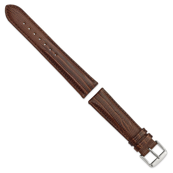 DeBeer 20mm Havana Teju Liz Grain Leather with Silver-tone Buckle 7.5 inch Watch Band