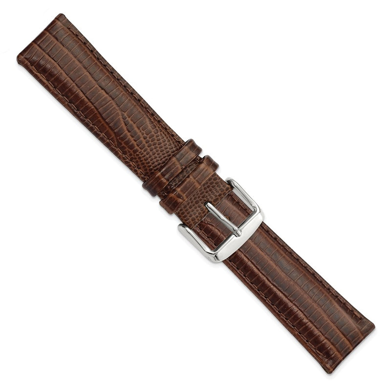 20mm Mahogany Brown Teju Liz Grain Leather Silver-tone Buckle Watch Band