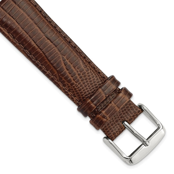 20mm Mahogany Brown Teju Liz Grain Leather Silver-tone Buckle Watch Band