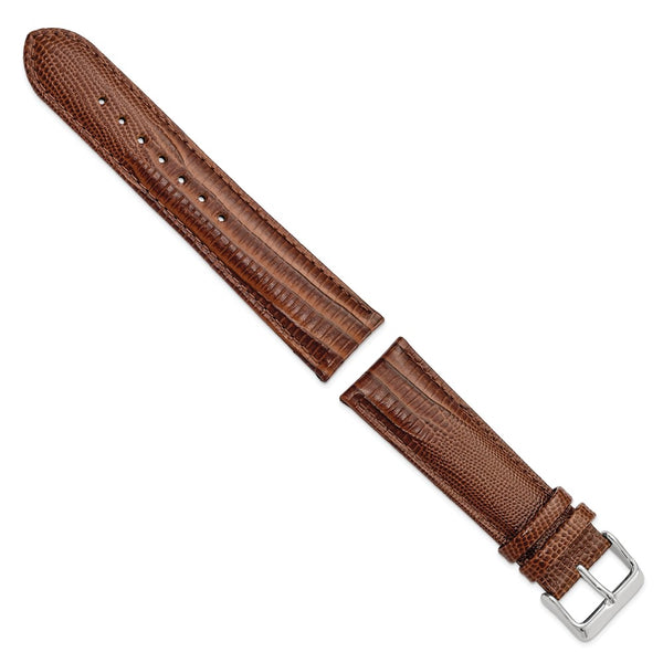 22mm Mahogany Brown Teju Liz Grain Leather Silver-tone Buckle Watch Band