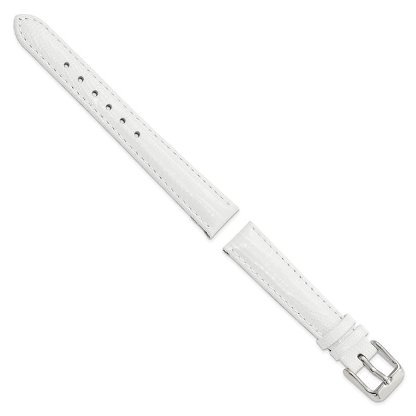 14mm White Teju Liz Grain Leather Silver-tone Buckle Watch Band