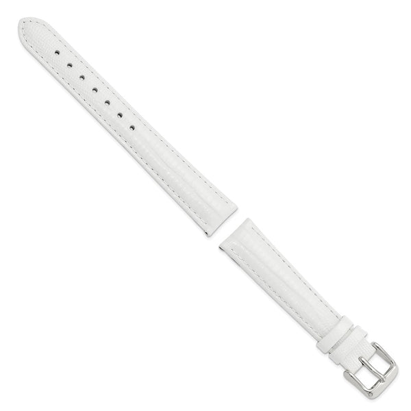 DeBeer 16mm White Teju Liz Grain Leather with Silver-tone Buckle 7.5 inch Watch Band