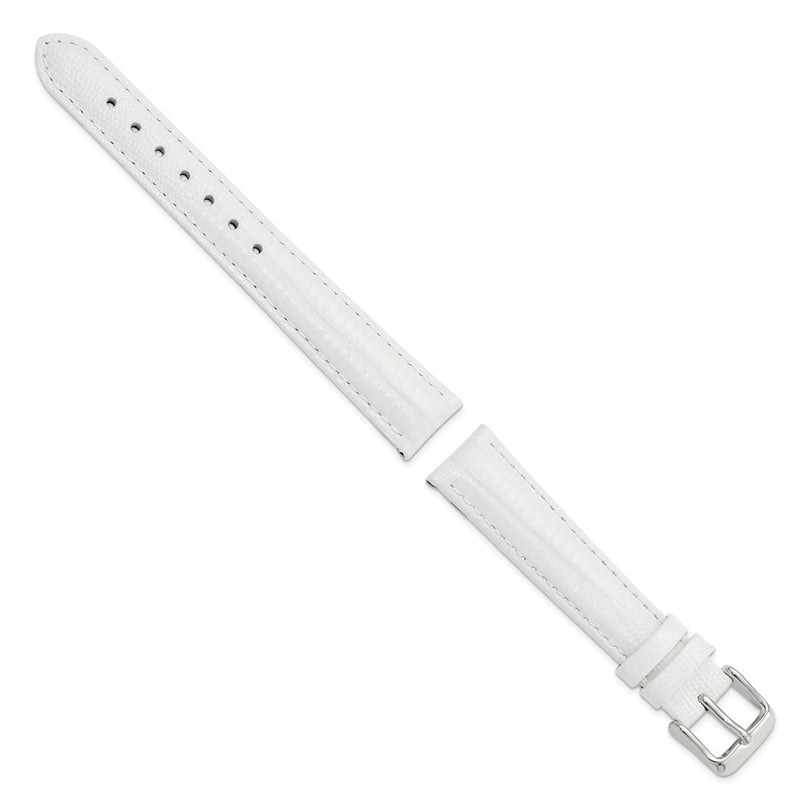 DeBeer 16mm White Teju Liz Grain Leather with Silver-tone Buckle 7.5 inch Watch Band