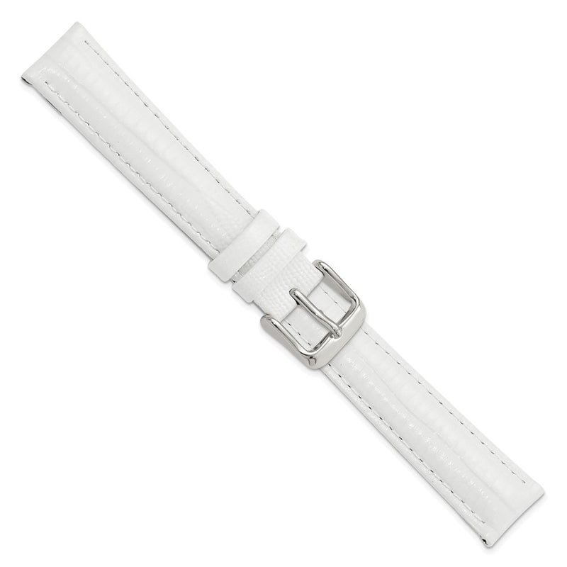 DeBeer 16mm White Teju Liz Grain Leather with Silver-tone Buckle 7.5 inch Watch Band